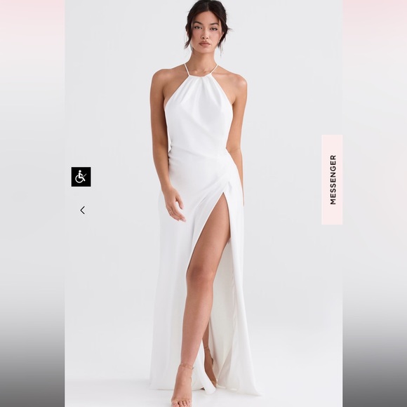 House of CB Dresses & Skirts - House of CB Zanab Thigh High Slit Open Back Satin Maxi Dress Ivory Cream 🤍